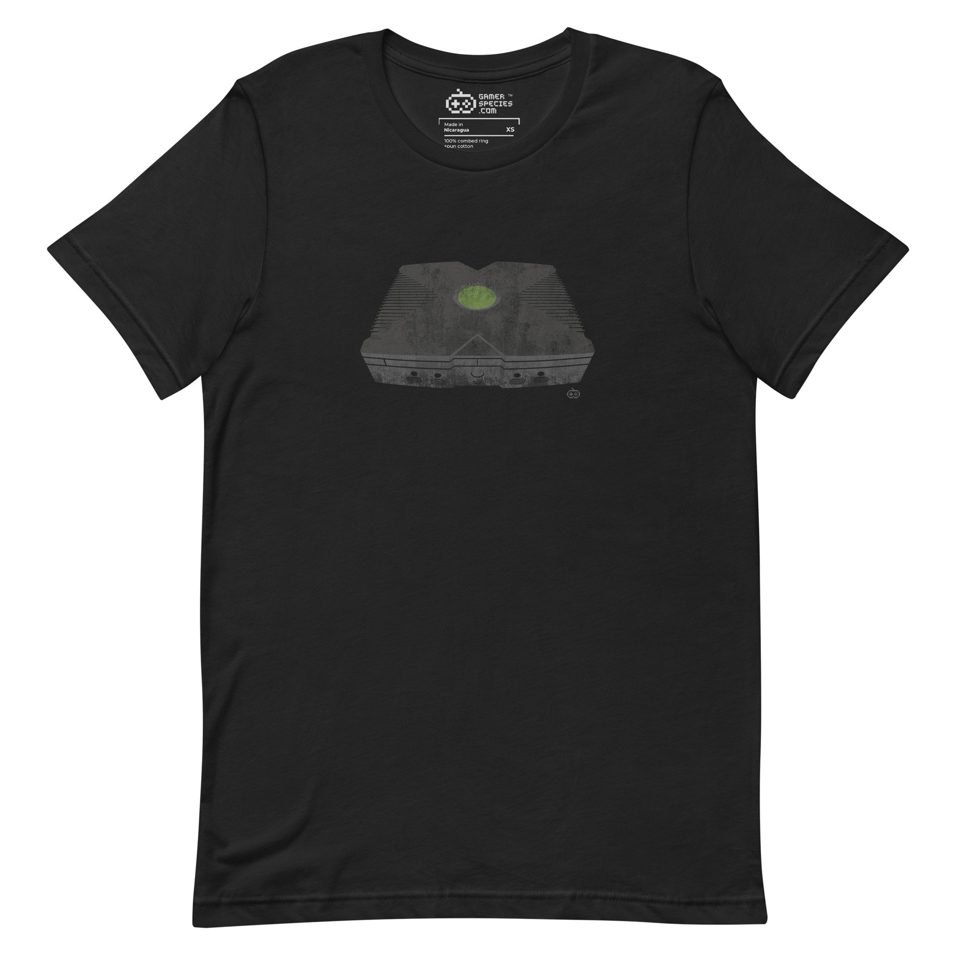 The X t-shirt - a 100% cotton t-shirt inspired by early 2000s console gaming, chunky controllers, green glow and the start of a more connected era of play.