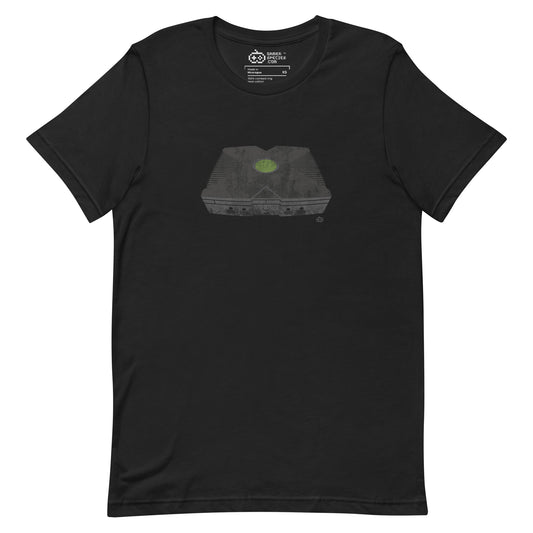 The X t-shirt - a 100% cotton t-shirt inspired by early 2000s console gaming, chunky controllers, green glow and the start of a more connected era of play.